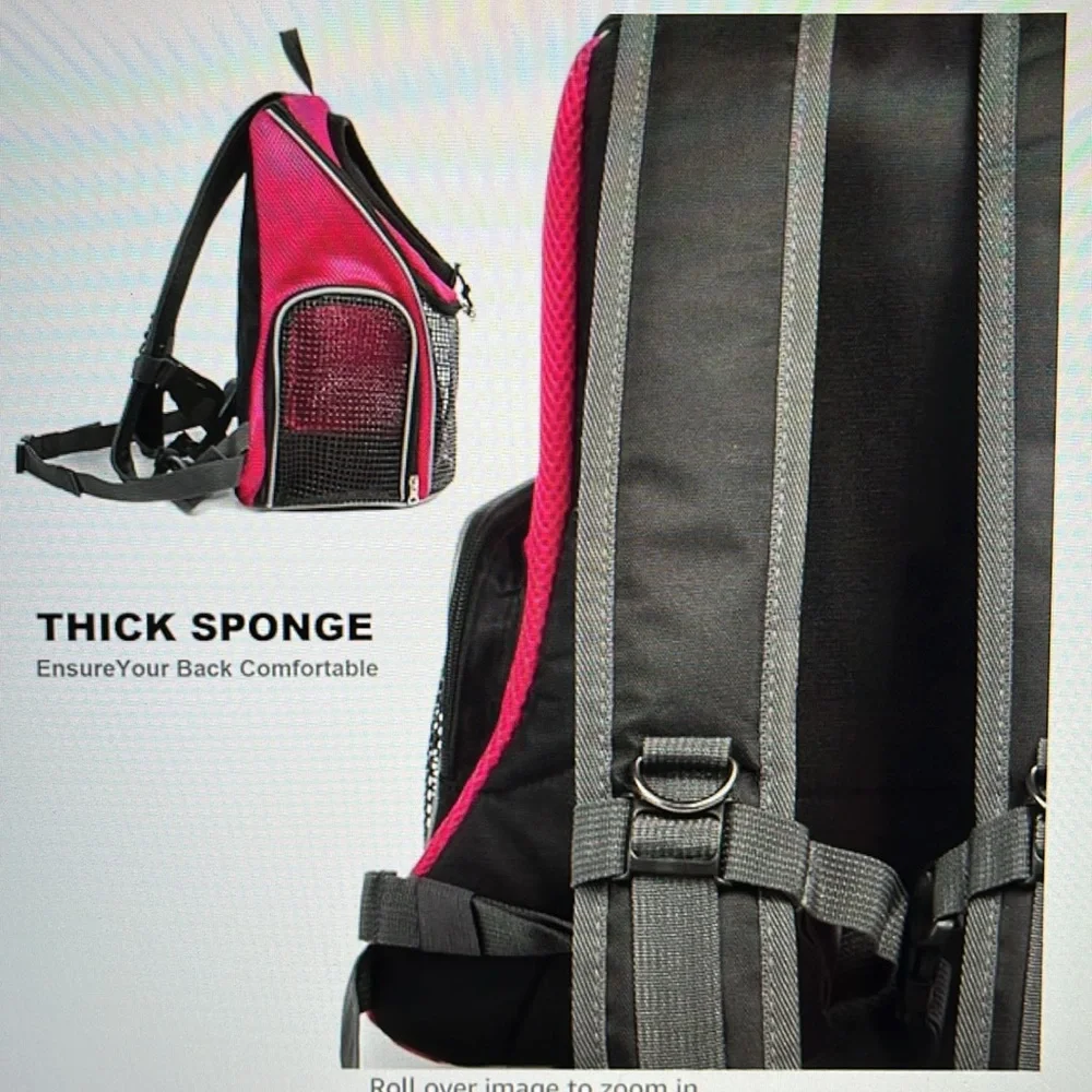 Pet Carrier Backpack, Pet Front or Back Dog/Cat Carrier, Sz Medium Pink